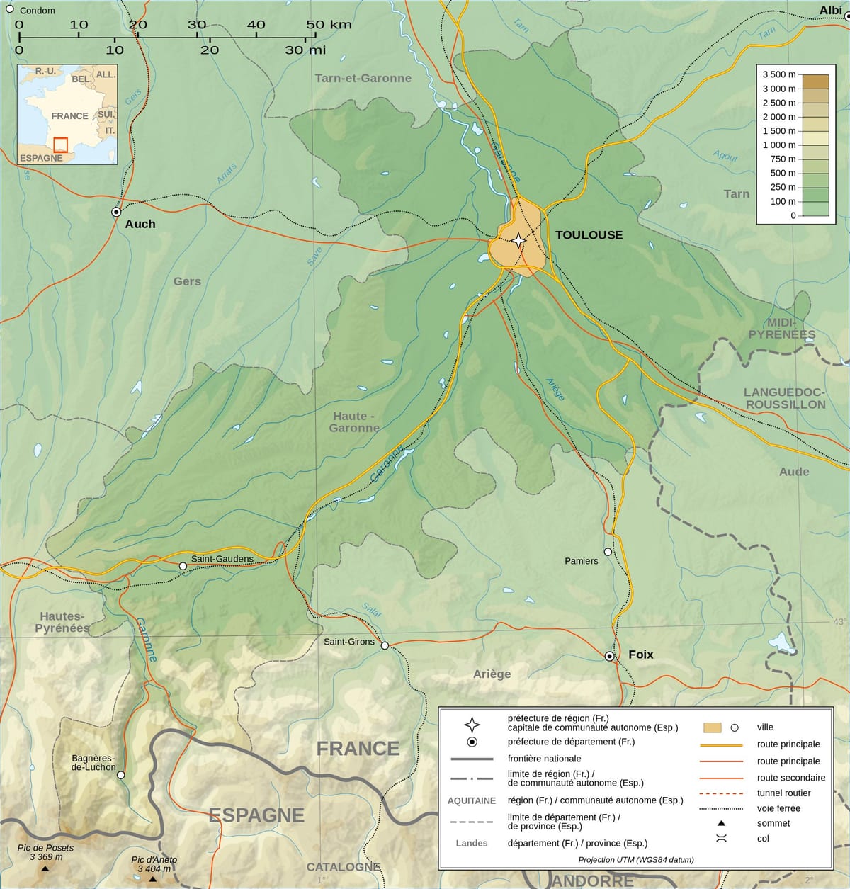 topographic வரைபடம் துலூஸ்